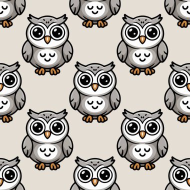 Baykuş deseninde büyük anlamlı gözleri olan sevimli baykuş karakterleri var. Bebek odası kağıdı, çocuk odası dekorasyonu ve oyuncu tekstil tasarımı için mükemmel..