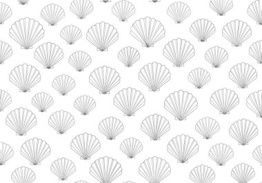 Gri el yapımı deniz kabuğunun zarif, pürüzsüz deseni beyaz arka planda tekrarlanıyor..