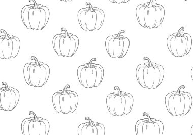 Beyaz arka planda tekrar eden balkabaklarının siyah beyaz çizgilerini içeren minimalist, pürüzsüz desen.