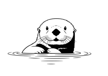 Su samurunun kafasının dairesel dalgalanmalarla su yüzeyinden dışarı baktığını gösteren hoş siyah beyaz çizgiler..