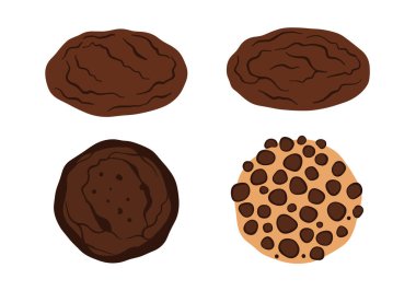 Çeşit çeşit çikolatalı kurabiye koleksiyonu koyu çikolatalı mermiler ve üzerinde bir sürü siyah çikolata parçacıkları olan açık kahverengi kurabiye..