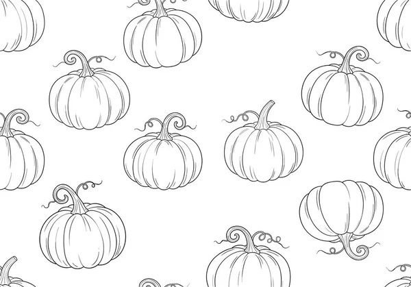 Beyaz arka planda kıvırcık sarmaşıklı balkabağı çizimlerinin kusursuz deseni.