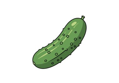 Tek bir yeşil engebeli salatalığın detaylı bir çizimi. Küçük bir sapı var. Temiz beyaz bir arka planda, yumuşak bir damla gölgesi var..