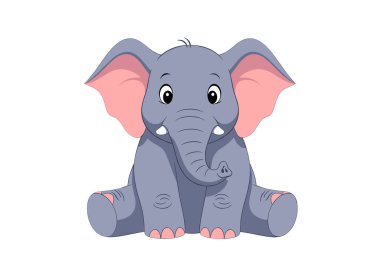 Sevimli bebek fil, büyük pembe kulakları ve dost yüzüyle huzur içinde oturuyor..