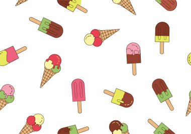 Beyaz arka planda renkli turuncu, yeşil ve mavi organik şekilli soyut sanat havucu dikişsiz desen.