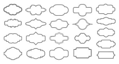 Kişiselleştirilebilir etiketler, çıkartmalar veya markalaştırma için çeşitli boş etiket çizgileri ve çerçeve şekilleri.