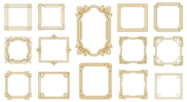 Süslü altın dikdörtgen ve kare çerçeveler set dekoratif köşe motifleri ve üst düzey davet ve ödüller için ayrıntılı sınırlar.