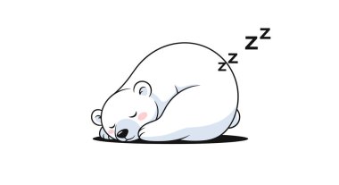 Beyaz şirin kutup ayısı kıvrımlı bir pozisyonda uyur. Beyaz arka planda derin bir uykuya daldığını gösteren zzz sembolleri vardır..