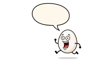 Komik yüzlü enerjik çizgi film karakteri büyük boş bir konuşma balonunun yanında bağırırken heyecanla koşuyor..