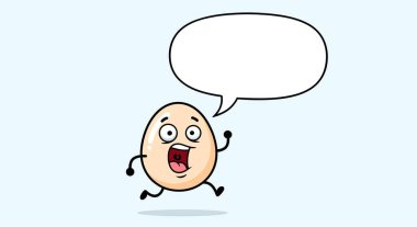 Korkak çizgi film karakteri geniş gözlü ve açık ağızlı açık mavi üzerine büyük bir boş konuşma baloncuğunun yanına hızla kaçar..