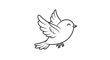Uçan küçük bir kuşun basit siyah çizimi. Kanatları geniş, minimalist bir çizgi film tarzında gösteriliyor..