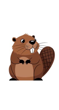 Dost canlısı çizgi film kunduzları, büyük düz kuyruklu ve öne çıkan ön dişleriyle büyüleyici ve temiz bir karakter çizimine sıcak bir şekilde gülümsüyor..