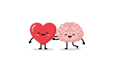 Sevimli kalp ve beyin karakterleri, duygular ve mantık arasındaki hassas dengeyi temsil etmek için arkadaş olarak bir arada duruyorlar..