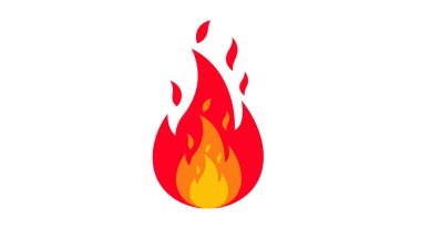 Ateş, ısı ve enerjiyi temsil eden basit turuncu ve kırmızı alev simgesi, minimalist grafik tasarımlar için temiz beyaz bir arkaplanda izole edilmiştir..