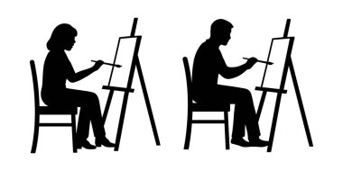 Sanatçı Tablo Siluetinde Resim Vektör İllüstrasyonu 