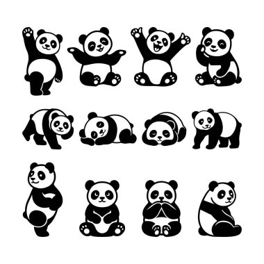 Beyaz Arkaplanda Şirin Panda Siluet Vektörü  