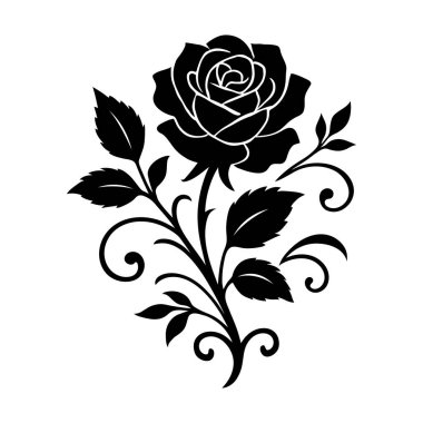 Yapraklar ve Girdaplar Vektör Tasarımı ile Zarif Gül Çiçeği Silueti 