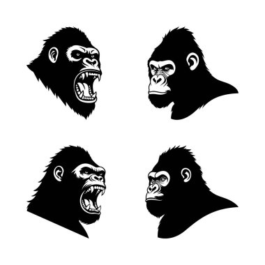 Goril Baş Profil Vektörü Siluetleri 