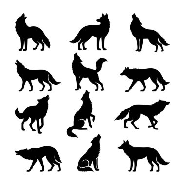 Uluyan Kurt Siluet Vektörü Vahşi Yaşam Sanatı İçin Ayarlandı