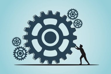 Adam Büyük Çarklı Tekerlek Sembolize Emek ve İş İşbirliği Vektörü 