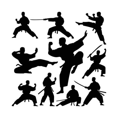Dövüş Sanatları Silüet Vektörü Karate Dövüş Dövüşçüsü Pozisyonları 