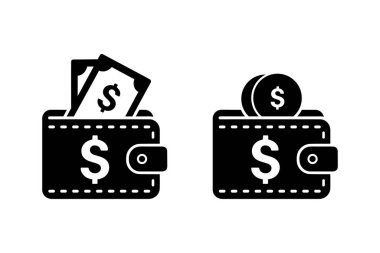 Para Cüzdanı Simgesi ve Dolar ve Para Vektörü 