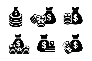 Dolar Para Çuvalı Vektör Simgeleri Ayarlandı 