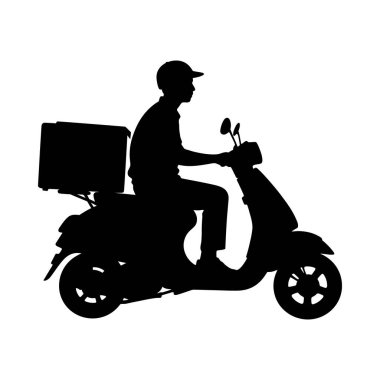 Beyaz arkaplanda scooter teslimatçısı siluet vektörü