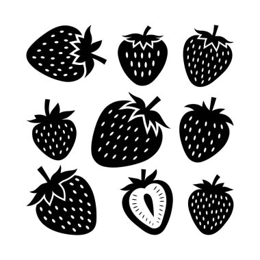 Çilekli Siluet Vektör Sulu Taze Meyve Resimleri