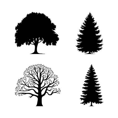 Beyaz Arkaplanda Ağaç Siluetleri Vektör Koleksiyonu