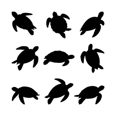 Kaplumbağalar Siluet Vektör Koleksiyonu Çeşitli Pozisyonlarda 
