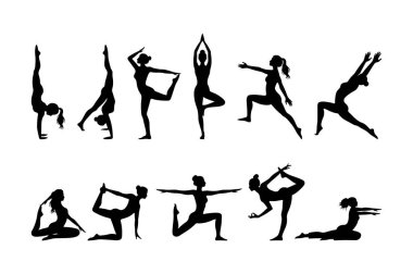 Yoga Kız Siluetleri Sağlıklı Yaşam Tarzı Vektörü