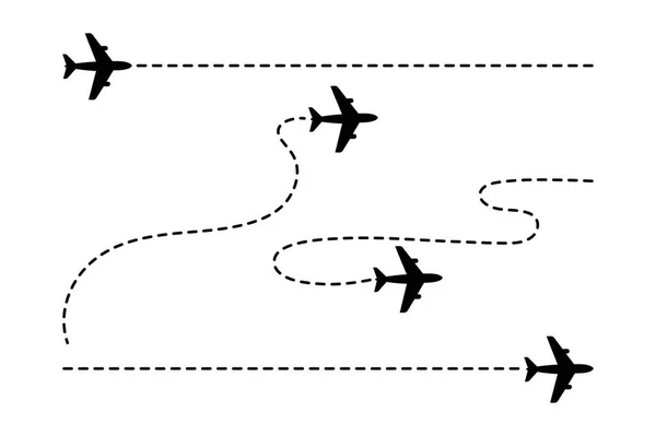Noktalı uçuş yolu ile uçak simgeleri vektörü ayarlandı 