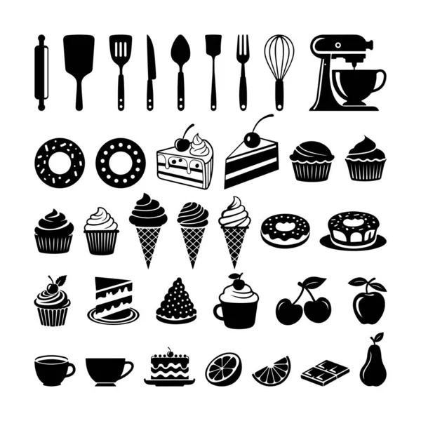 Tatlı Pişirme Simgesi Set Vektör Mutfak Utensilleri Kekleri