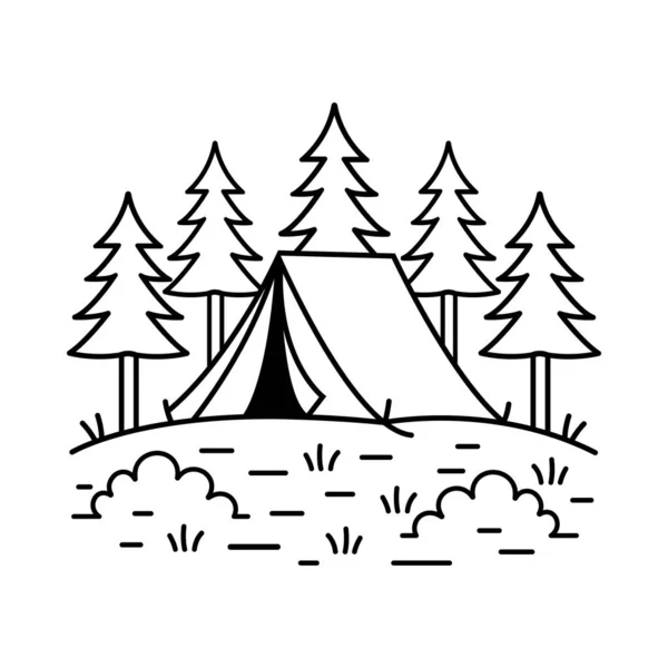 Ormandaki Kamp Çadırı Sanat Silüeti Vektör İllüstrasyonu 