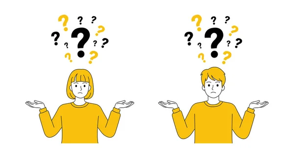 Soru İşaretleri Vektör İllüstrasyonlu Karışık Adam ve Kadın 