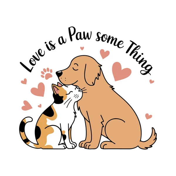 Şirin Köpek ve Kedi Aşk Vektörü İllüstrasyonu