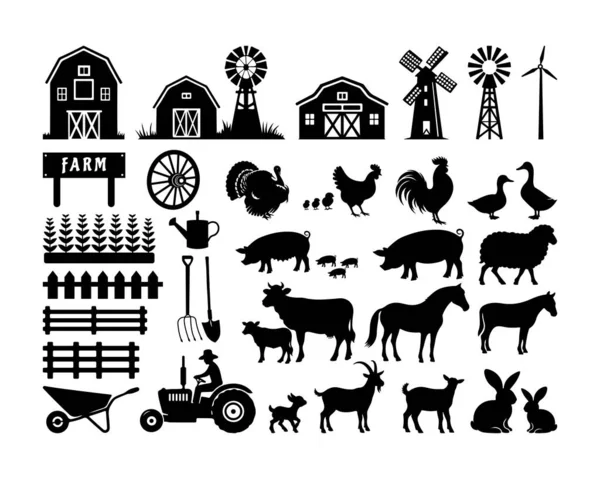 Çiftçilik Araçları Siluet Vektör Elementleri 