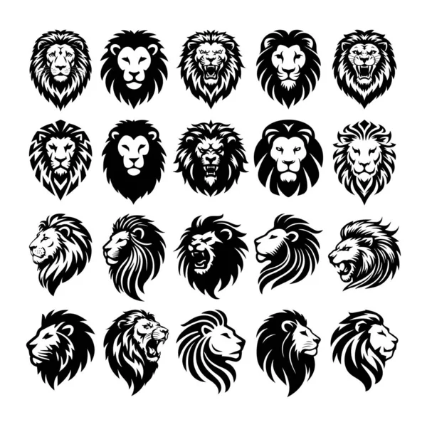 Aslan Başı Vektör Silueti Logo Simgesi Ayarlandı 