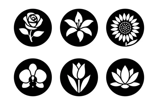Yuvarlak Siyah Simgelerle Asgari Çiçek Silueti