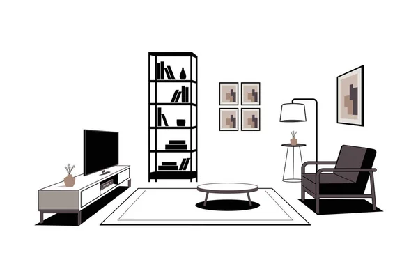 Modern minimalist oturma odası iç mekan çizimi