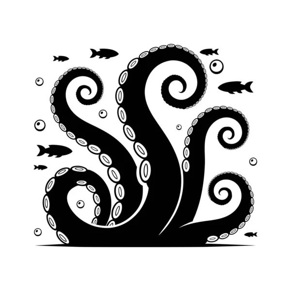 Ahtapot Dokunaçları Su Altında Siluet Vektörü Derin Deniz Resimleri  