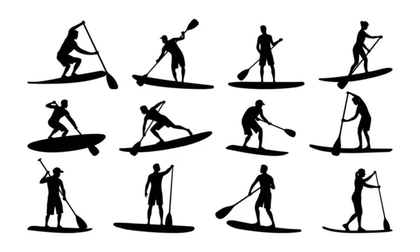 Stand Up Paddle Yatılı Siluet Vektör Koleksiyonu