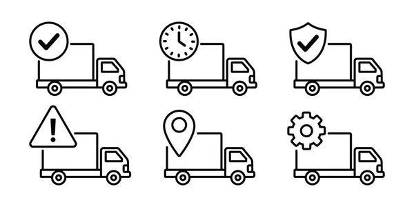 Çeşitli Hizmet Sembolleri Ayarlanmış Kamyon Simgesi Vektör Satırı Sanatı 