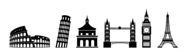 Seyahat Tasarımı için Dünyaca Ünlü Yer İmi Silüeti Vektörü 