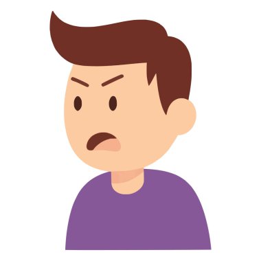 Kızgın ve Hayal kırıklığına uğramış yüz ifadesi olan çizgi film adamı: stres, hayal kırıklığı ve negatif duygu.