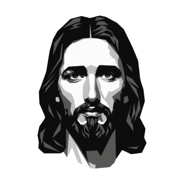 Modern Siyah ve Beyaz Vektör 'de Düşük Poligonal İsa' nın Portresi