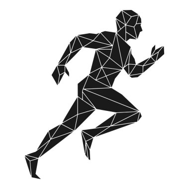 Çokgen Düşük Poligonlu Koşan Adam Simgesi Hız ve Teknolojiyi Sembolize Ediyor
