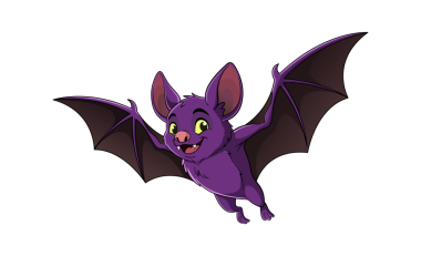 Yeşil Gözlü Mor Yarasa Çizgi Filmi ve Uçuşun Ortasında Dişler. Cadılar Bayramı Çizimi