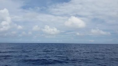 Mavi gökyüzü ve doğa arka planıyla güzel bir deniz manzarası.